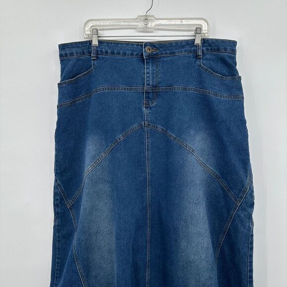 Alsharifa Blue Denim Maxi Skirt‎ Size 18 Patchwork Stretch Pockets Modest Long - Picture 2 of 9
